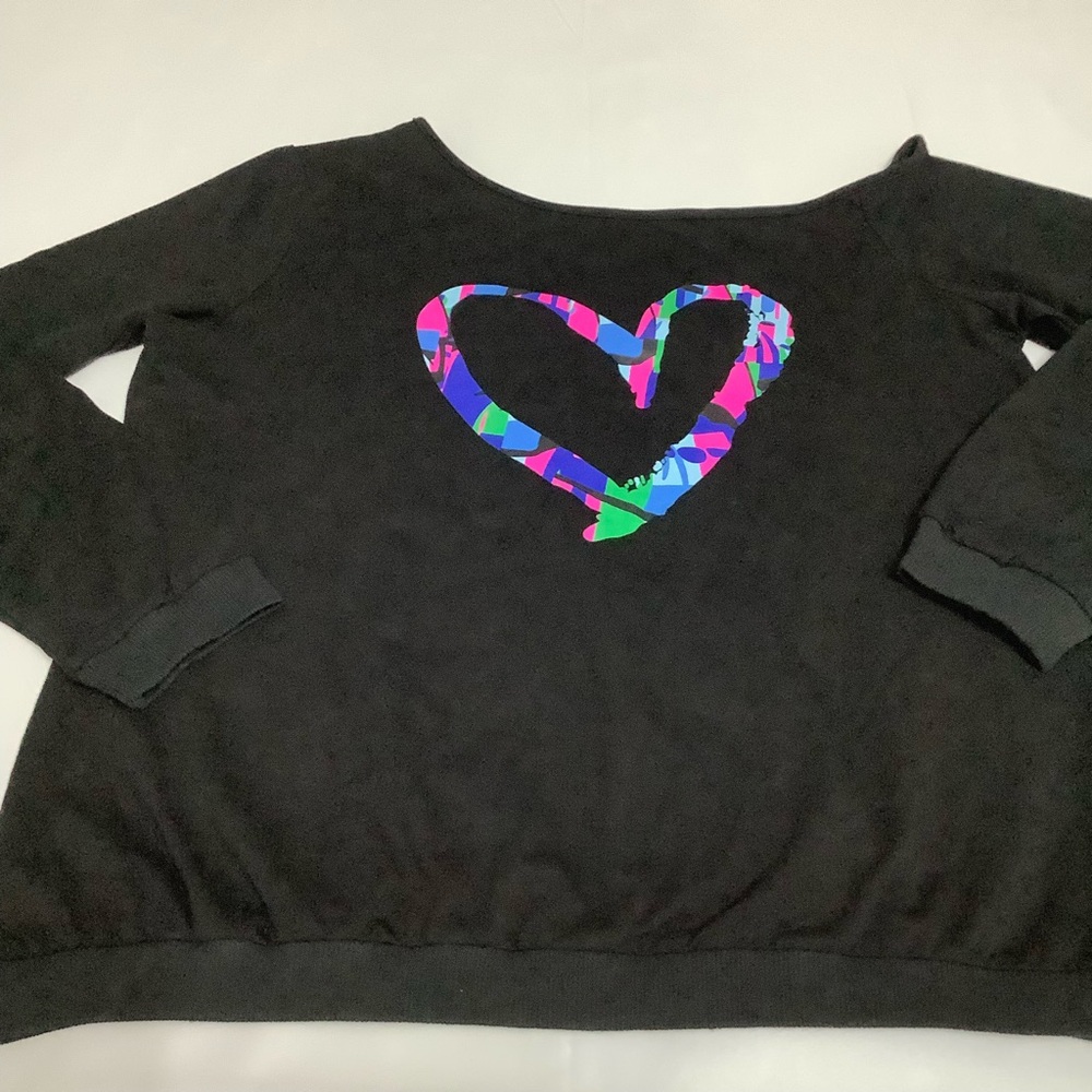 MagicMK Black Off Shoulder Heart Sweatshirt Top Size XL (0192)